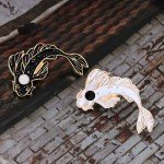 Cute Black and White Fish Brooch Set