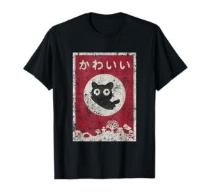 Kawaii Black Anime Cat T-Shirt