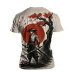 ARTPETSPI Samurai Anime T-Shirt for Men Japanese Warrior Graphic Tee with Red Sun Japan Style Manga Art Shirt Asian Ink Art Short Sleeve Shirt,Grey Red,XL