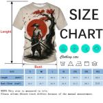 ARTPETSPI Samurai Anime T-Shirt for Men Japanese Warrior Graphic Tee with Red Sun Japan Style Manga Art Shirt Asian Ink Art Short Sleeve Shirt,Grey Red,XL