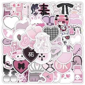 100 Pcs Cute Aesthetic Kawaii Stickers - Pink Anime Girl Stickers for Laptop & Phone Case - Waterproof