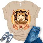 Ramen Cat Kawaii Anime Shirts Japanese Neko T-Shirt Women's Graphic Print Bella Tops Tan 2XL