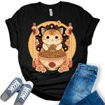 Ramen Cat Kawaii Anime Shirts Japanese Neko T-Shirt Women's Graphic Print Bella Tops Tan 2XL