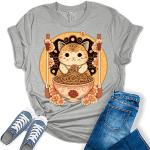 Ramen Cat Kawaii Anime Shirts Japanese Neko T-Shirt Women's Graphic Print Bella Tops Tan 2XL