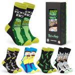RICK AND MORTY Mens Funny Calf Socks Pack of 5 Cool Soft Comfy Breathable Novelty Cartoon Socks Pickle Rick Gifts for Men (7/11 US, Green/Black)