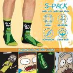RICK AND MORTY Mens Funny Calf Socks Pack of 5 Cool Soft Comfy Breathable Novelty Cartoon Socks Pickle Rick Gifts for Men (7/11 US, Green/Black)