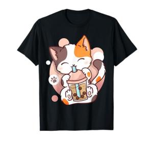 Kawaii Neko Cat Boba Tea Anime T-Shirt