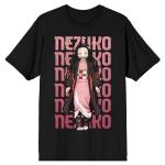 Demon Slayer Nezuko Repeat Text Crew Neck Short Sleeve Men's Black T-Shirt-XL