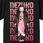 Demon Slayer Nezuko Repeat Text Crew Neck Short Sleeve Men's Black T-Shirt-XL