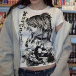 Graphic Tees Y2k Baby Tee Teens 2000s Vintage T Shirts Emo Grunge Printed Summer Crop Tops 2024 (White,L,Large)