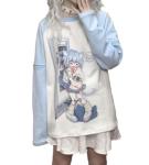 Y2k Aesthetic Detachable Sleeve T-Shirt Women Kawaii Cat Girl Anime Print Cute Sweatshirts Fairycore Streetwear (Large,Blue)