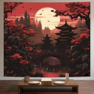 Japanese Anime Tapestry: Dark Sunset Forest Decor