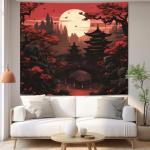 Japanese Anime Tapestry: Dark Sunset Forest Decor