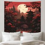 Japanese Anime Tapestry: Dark Sunset Forest Decor