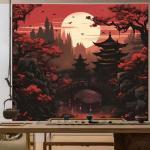 Japanese Anime Tapestry: Dark Sunset Forest Decor