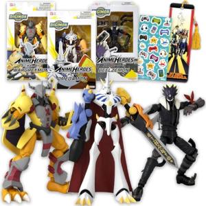 Digimon Action Figures Set - Digimon Action Figure Set Bundle with 3 Digimon Anime Heroes Figurines Beelzemon, Omegamon, Wargreymon Plus Stickers | Digimon Mini Figures for Kids