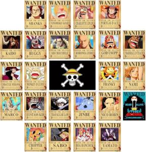 TYZZHOA 25PCS Anime [OP] Wanted Posters 30×21cm, New Bounty Edition, Straw Hat Pirates Crew Nika Luffy 3 Billion, Zoro, Sanji, [OP] Anime Gifts(Retro)