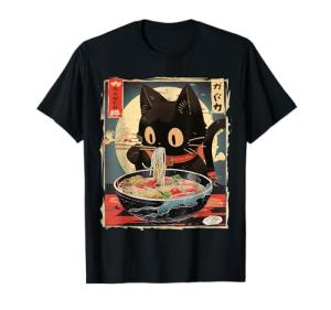 Funny Kawaii Cat Eating Ramen T-Shirt