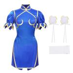 Blue Cheongsam Game Fighter Cosplay Costume for Women