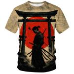 ARTPETSPI Samurai Anime T-Shirt for Men Japanese Warrior Graphic Tee with Red Sun Japan Style Manga Art Shirt Asian Ink Art Short Sleeve Shirt,Red Black,L