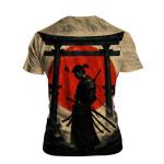 ARTPETSPI Samurai Anime T-Shirt for Men Japanese Warrior Graphic Tee with Red Sun Japan Style Manga Art Shirt Asian Ink Art Short Sleeve Shirt,Red Black,L