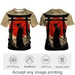 ARTPETSPI Samurai Anime T-Shirt for Men Japanese Warrior Graphic Tee with Red Sun Japan Style Manga Art Shirt Asian Ink Art Short Sleeve Shirt,Red Black,L