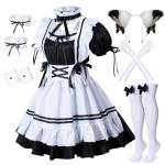 Wannsee Anime French Maid Apron Lolita Fancy Dress Cosplay Costume Furry Cat Ear Gloves Socks set(XL)