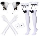 Wannsee Anime French Maid Apron Lolita Fancy Dress Cosplay Costume Furry Cat Ear Gloves Socks set(XL)