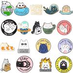 Geosar 20 Pieces Cat Pins for Backpacks Brooch Cute Cats Novelty Cartoon Animal Brooch Lovely Mini Lapel Pins for Backpacks Set Badges Clothing Bags Jackets