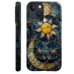 Generic Case Compatible with iPhone 14 - Glossy Hybrid Durable Shockproof Phone Cover,Cases for Woman Girl - Moon Stars Celestial Glass