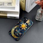 Generic Case Compatible with iPhone 14 - Glossy Hybrid Durable Shockproof Phone Cover,Cases for Woman Girl - Moon Stars Celestial Glass