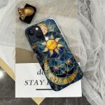 Generic Case Compatible with iPhone 14 - Glossy Hybrid Durable Shockproof Phone Cover,Cases for Woman Girl - Moon Stars Celestial Glass