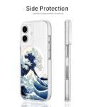 FEWGEY Clear Phone Case for iPhone 16 Compatible with Magsafe, The Great Wave Japanese Anime Kanagawa Ocean Surf Beach Art Designer Magnetic Shock Proof Heavy-Duty Protection for Men Boys Women Girls