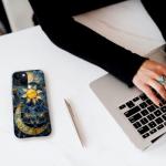 Generic Case Compatible with iPhone 14 - Glossy Hybrid Durable Shockproof Phone Cover,Cases for Woman Girl - Moon Stars Celestial Glass