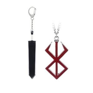SONGCHANGJEWELRY Anime Berserk Necklace - Keychain - Berserker Brand Of Sacrifice Logo Blood Red Pendant Necklaces Keychains for Women Men - Cosplay Accessories Behelit