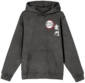 Bioworld Demon Slayer Tanjiro Character Art Men's Charcoal Mineral Wash Long Sleeve Hooded Sweatshirt - Medium