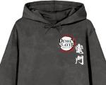 Bioworld Demon Slayer Tanjiro Character Art Men's Charcoal Mineral Wash Long Sleeve Hooded Sweatshirt - Medium