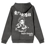 Bioworld Demon Slayer Tanjiro Character Art Men's Charcoal Mineral Wash Long Sleeve Hooded Sweatshirt - Medium
