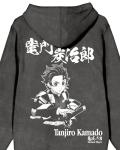 Bioworld Demon Slayer Tanjiro Character Art Men's Charcoal Mineral Wash Long Sleeve Hooded Sweatshirt - Medium