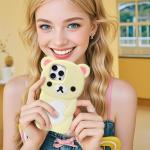 IAIYOXI Soft Silicone Bear Case for iPhone 15 Plus, Cute 3D Cartoon Teddy Bear Designed, Protective Lovely Fun Adorable Fashion Phone Case, Kawaii Cover for Women Girls Kids, Yellow