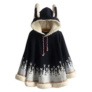 ASHER FASHION Womens Hooded Pullover Sweater Hoodie Cute Shawl Cape (One Size, Navy)