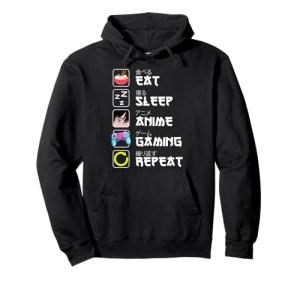 Eat Sleep Anime Repeat Hoodie for Men Boys