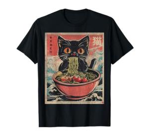 Kawaii Cat Ramen Graphic Tee for Anime Fans