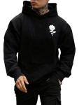 Floerns Men's Black Graphic Hoodie Pullover L