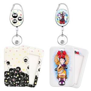 Pounchi Soot Sprite Retractable Badge Reels (2 Pack) with Cute Name Tag Badge Holder (2 Pack) Cute Anime ID Badge Holders Nursing Badge Reel Badge Clip Gifts for Teens Kids