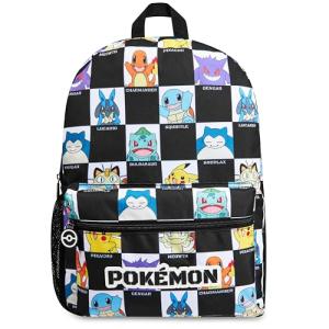Pokemon Backpack for Kids Teens Pikachu Anime School Bag Daypack Backpacks for Daycare Sports School Supplies Gifts for Kids (Black/White)