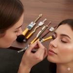 Anime Peripheral Demon Makeup Brushes - 5pcs Kimetsu Noyaiba Make Up Brushes Nezuko Tanjirou Metal Handle Makeup Tools Gift for Fans (Gold)