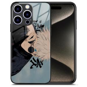 Satoru_Gojo JJK Manga-Themed Tempered Glass Silicone Case - Fashion Anime Role Artwork Design Phone Shell for iPhone 16 Pro Max