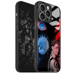 Satoru-Gojo and Ryomen Sukuna Anime Glossy Glass Creative Phone Case, Manga Pattern, Black Soft Silicone Shell for iPhone 16 Pro Max
