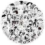 100pcs Japanese Black and White Cartoon Anime Characters Decals Movie Decorative Sticker for Kids Teens Waterproof Stickers for Water Bottle Laptop Luggage Helmet Skateboard Guitar